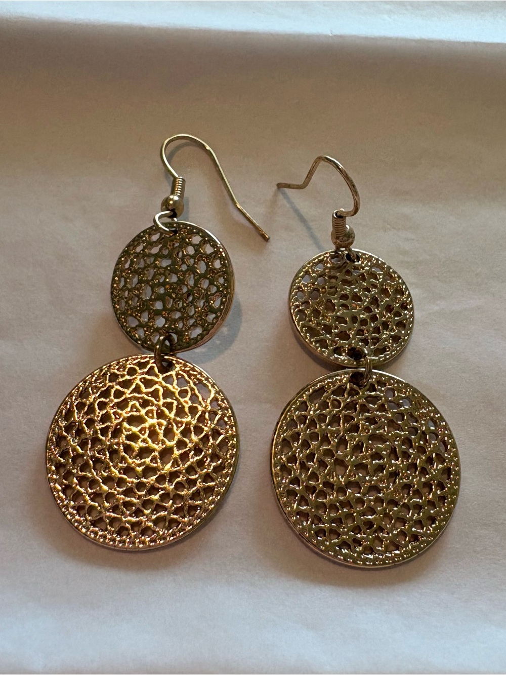 Gold Double Disk Filigree Drop Earrings - Women Jewelry